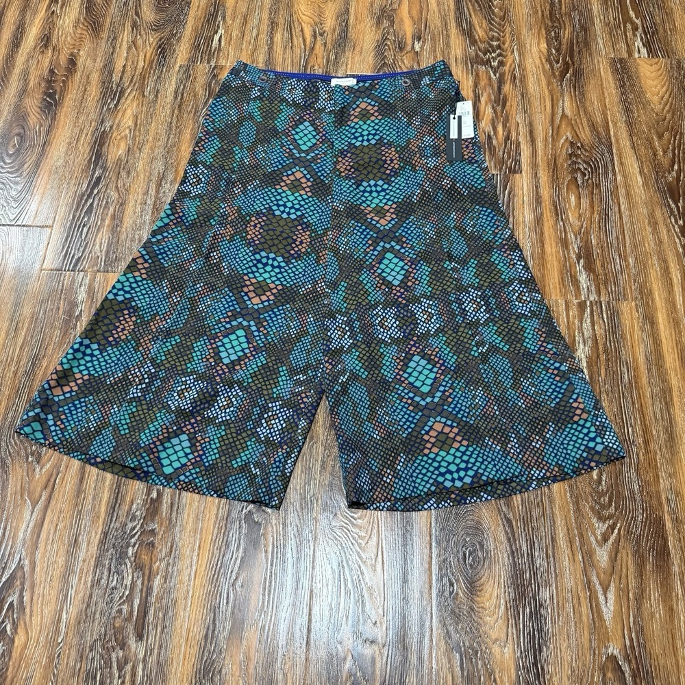 Anthropologie The Essential Culotte Teal Snakeskin‎ Print Wide Leg Pants Size 10